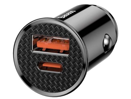 Baseus Circular Biloplader 30W PD m. USB-A & USB-C - Sort For Sale