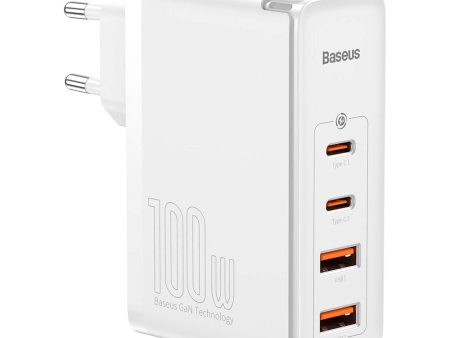 Baseus 100W PD GaN² Pro Fast Charger - Vægoplader m. 2 x USB-C & 2 x USB-A - Hvid Sale