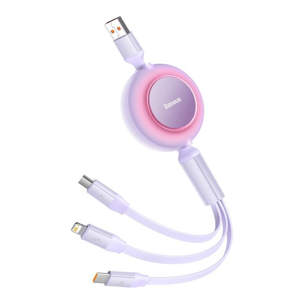 Baseus Bright Mirror 3in1 Kabel 66W USB-A til USB-C   Micro USB   Lightning Kabel 1.1m - Lilla Discount