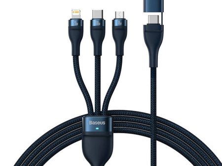 Baseus Flash Series 2 - 3-i-1 100W USB Multi Kabel m. USB-C, Lightning & Micro-USB - 1.2m - Blå Online Sale