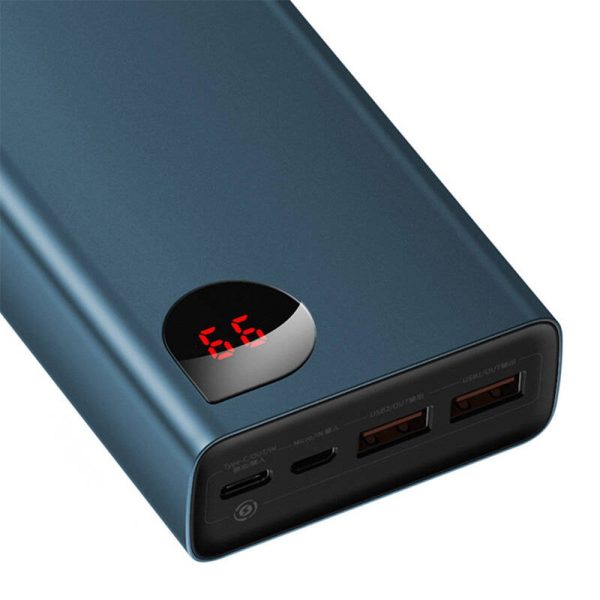 Baseus Adaman 65W Metal Powerbank 20.000mAh m. 2 x USB-A & USB-C - USB-C Kabel - Blå Online Hot Sale