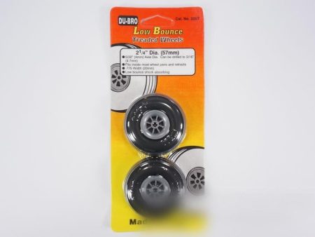 Du-Bro 57.1mm (2.25 ) x 20mm Treaded Low Bounce PU Rubber Wheels for 4mm Axle (2 Pack) For Sale