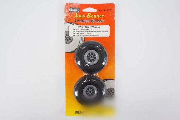 Du-Bro 69.8mm (2.75 ) x 23mm Low Bounce Treaded PVC Wheels for 4mm Axle (2 Pack) on Sale